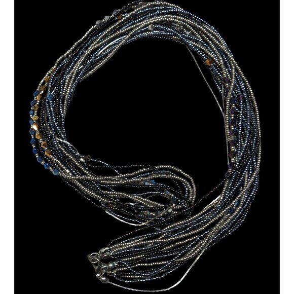 Gothic Black And Silver Tone Layered Glass Beaded Necklace - Picture 1 of 5